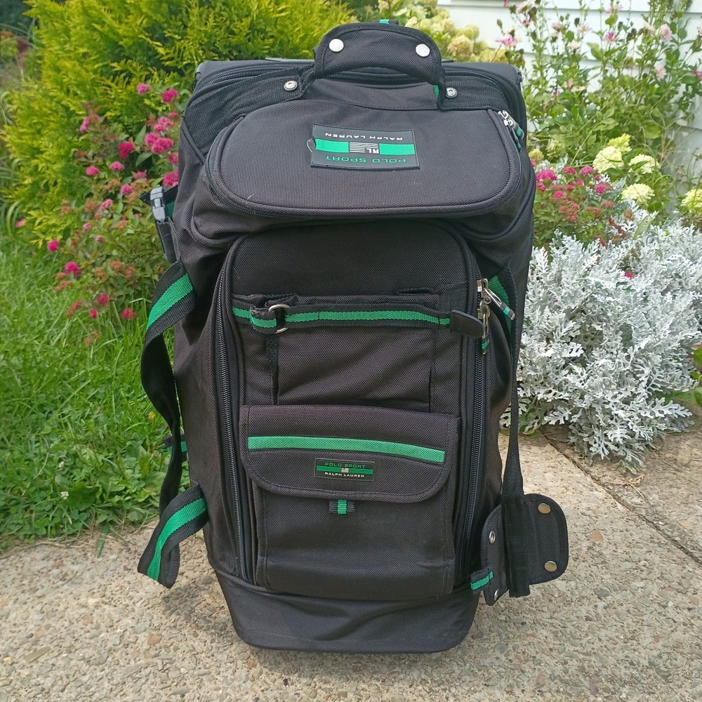 Ralph Lauren Polo Sport Duffle Bag Rolling Suitcase Wheels Luggage Black Green